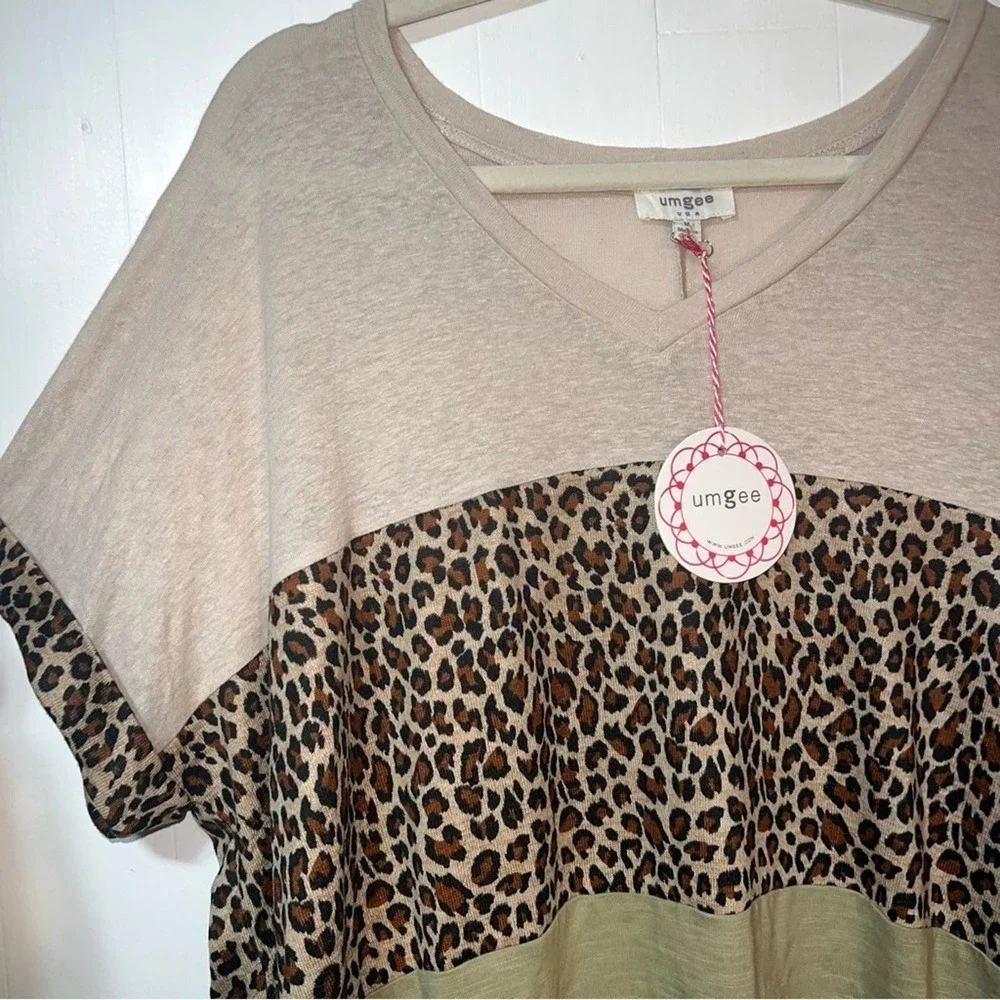NWT Umgee Linen Blend Cheetah Print Lightweight Boho T-shirt Mini Dress S - Picture 5 of 12